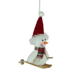 Clearance 9.5" Skiing Snowman with Red Santa Hat Christmas Ornament Snowmen