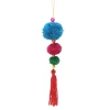 10.25" Sky Blue and Pink Pom-pom Hanging Christmas Ornament Finials|Pendants
