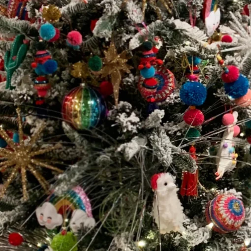 10.25" Sky Blue and Pink Pom-pom Hanging Christmas Ornament Finials|Pendants