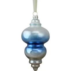 Discount 6" Sky Blue and Silver Hanging Glass Christmas Finial Ornament Finials|Pendants