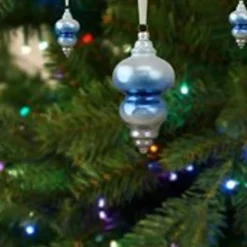 Discount 6" Sky Blue and Silver Hanging Glass Christmas Finial Ornament Finials|Pendants