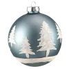 Hot 4" Slate Blue with Glittered Trees Glass Ball Christmas Ornament Glass|Ball Ornaments