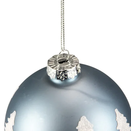 Hot 4" Slate Blue with Glittered Trees Glass Ball Christmas Ornament Glass|Ball Ornaments