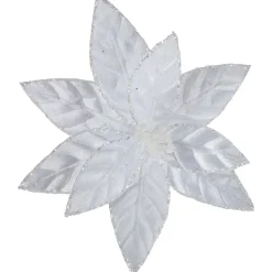 Outlet 10" Snow White Glittered Poinsettia Christmas Floral Pick Clip-On Ornament Garden & Floral