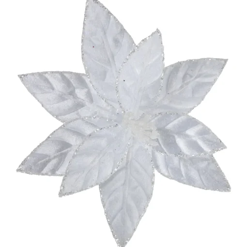 Outlet 10" Snow White Glittered Poinsettia Christmas Floral Pick Clip-On Ornament Garden & Floral