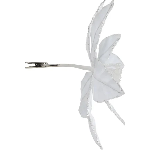 Outlet 10" Snow White Glittered Poinsettia Christmas Floral Pick Clip-On Ornament Garden & Floral