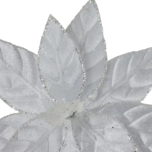 Outlet 10" Snow White Glittered Poinsettia Christmas Floral Pick Clip-On Ornament Garden & Floral