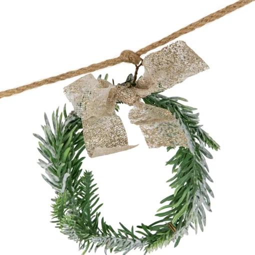 4.75" Snowflake and Frosted Pine Christmas Garland with Wooden Beads - Unlit Beaded