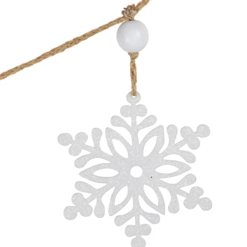 4.75" Snowflake and Frosted Pine Christmas Garland with Wooden Beads - Unlit Beaded