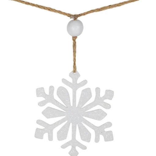 4.75" Snowflake and Frosted Pine Christmas Garland with Wooden Beads - Unlit Beaded