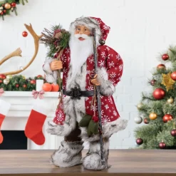 Hot 24" Snowflake Santa Claus with Staff and Mittens Christmas Figure Santa Claus