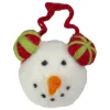 New 4" Snowmans Face Wearing Red and Green Striped Earmuffs Christmas Ornament Snowmen