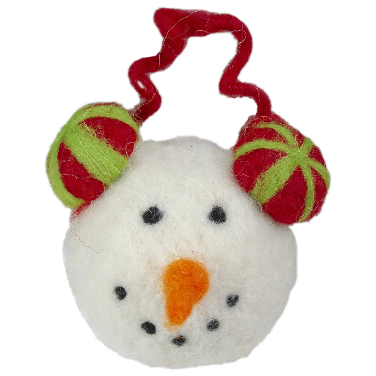 New 4" Snowmans Face Wearing Red and Green Striped Earmuffs Christmas Ornament Snowmen