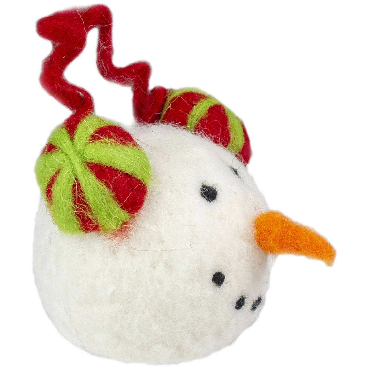 New 4" Snowmans Face Wearing Red and Green Striped Earmuffs Christmas Ornament Snowmen