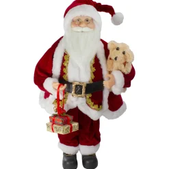18" Standing Santa Christmas Figure with a Plush Brown Bear Santa Claus