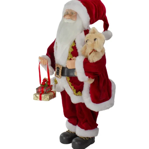18" Standing Santa Christmas Figure with a Plush Brown Bear Santa Claus