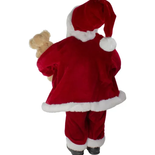 18" Standing Santa Christmas Figure with a Plush Brown Bear Santa Claus
