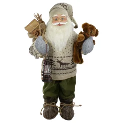 Outlet 2' Standing Santa Christmas Figure with a Plush Bear and Lantern Santa Claus