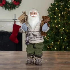 Outlet 2' Standing Santa Christmas Figure with a Plush Bear and Lantern Santa Claus