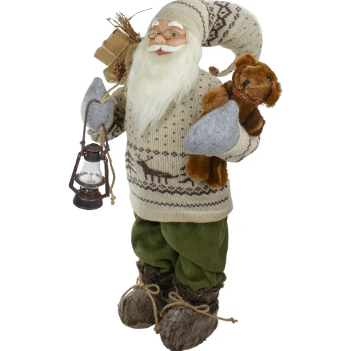 Outlet 2' Standing Santa Christmas Figure with a Plush Bear and Lantern Santa Claus