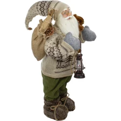 Outlet 2' Standing Santa Christmas Figure with a Plush Bear and Lantern Santa Claus