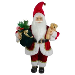 Outlet 18" Standing Santa Christmas Figure with a Plush Bear Santa Claus