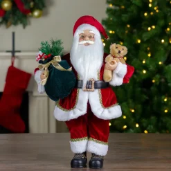 Outlet 18" Standing Santa Christmas Figure with a Plush Bear Santa Claus