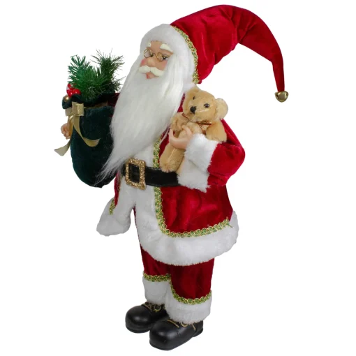 Outlet 18" Standing Santa Christmas Figure with a Plush Bear Santa Claus