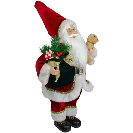 Outlet 18" Standing Santa Christmas Figure with a Plush Bear Santa Claus