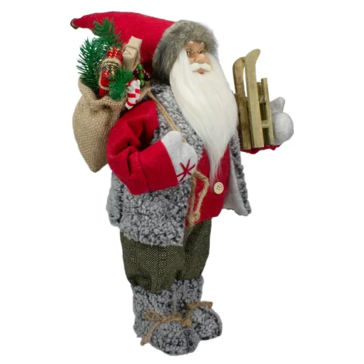 Sale 18" Standing Santa Christmas Figure Carrying Presents and a Sled Santa Claus