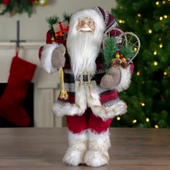 Best 18" Standing Santa Christmas Figure with Snow Shoes and Fur Boots Santa Claus