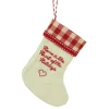 Sale 6.5" Tan and Red Embroidered Heart Stocking with Gingham Cuff Christmas Ornament Stockings
