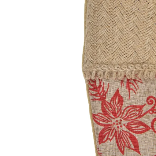 20" Tan and Red Rustic Burlap Poinsettia Christmas Stocking Stockings