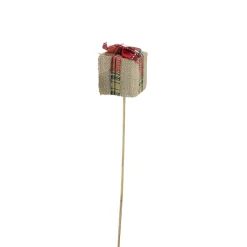 Best 16" Tan Brown and Red Christmas Gift Box Shaped Pick Sprays, Picks & Branches