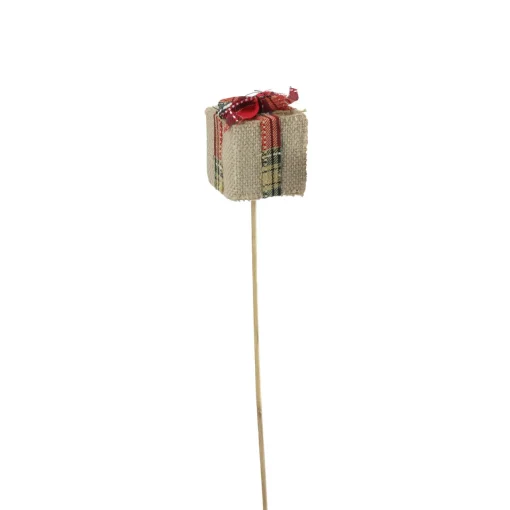 Best 16" Tan Brown and Red Christmas Gift Box Shaped Pick Sprays, Picks & Branches