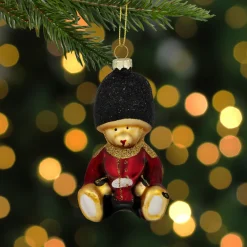New 4" Teddy Bear Soldier Glass Christmas Hanging Ornament Animals