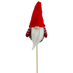 Outlet 11.5" Tiny Gray Faux Fur Santa Gnome with Red Hat and Striped Arms on a Stick Christmas Decoration Sprays, Picks & Branches