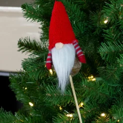 Outlet 11.5" Tiny Gray Faux Fur Santa Gnome with Red Hat and Striped Arms on a Stick Christmas Decoration Sprays, Picks & Branches