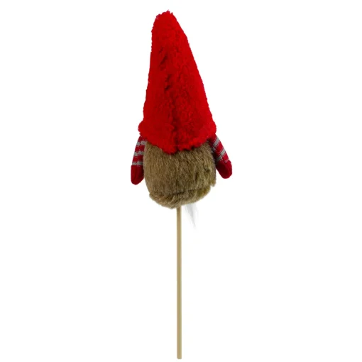 Outlet 11.5" Tiny Gray Faux Fur Santa Gnome with Red Hat and Striped Arms on a Stick Christmas Decoration Sprays, Picks & Branches