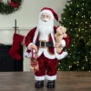 Discount 2' Traditional Santa Christmas Figure with a Plush Brown Bear Santa Claus