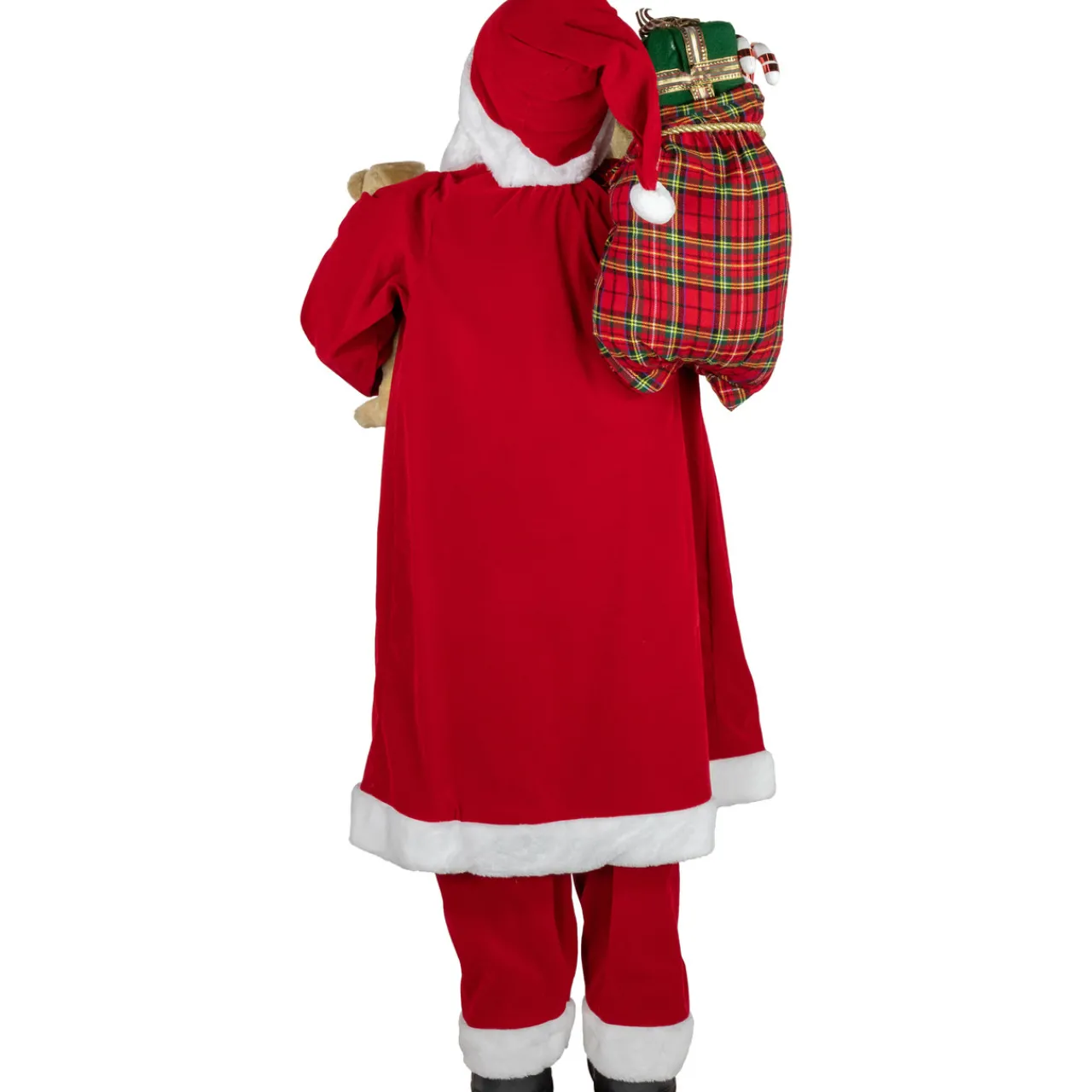 Hot 5' Traditional Santa Claus with Teddy Bear and Gift Bag Standing Christmas Figure Santa Claus