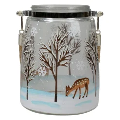New 6.25" Trees and Fawns Flameless Glass Candle Lantern Candle Holders