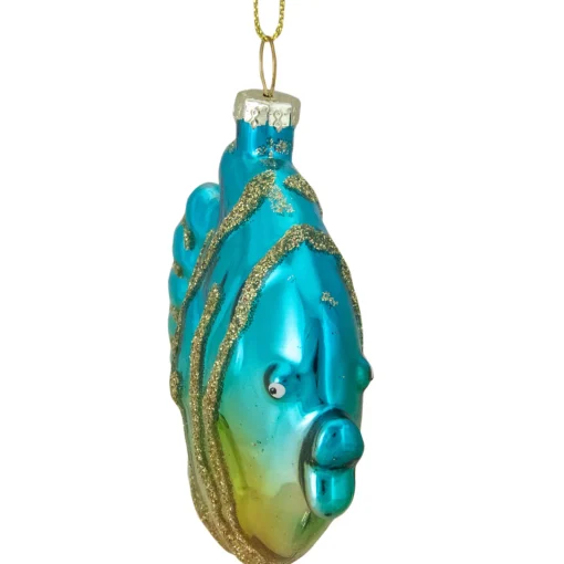 Sale 3" Turquoise and Gold Glass Fish Christmas Ornament Animals
