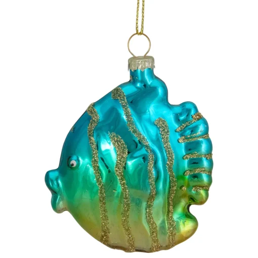 Sale 3" Turquoise and Gold Glass Fish Christmas Ornament Animals
