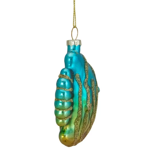 Sale 3" Turquoise and Gold Glass Fish Christmas Ornament Animals