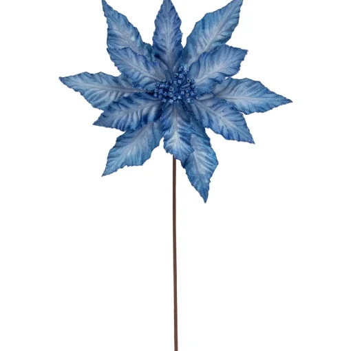 Sale 25" Two Tone Blue Glittered Poinsettia Christmas Stem Spray Sprays, Picks & Branches
