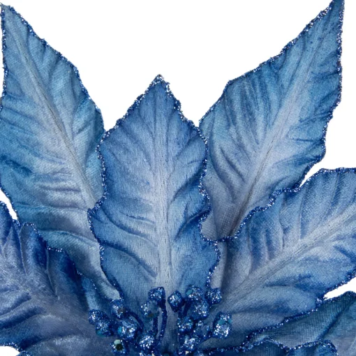 Sale 25" Two Tone Blue Glittered Poinsettia Christmas Stem Spray Sprays, Picks & Branches
