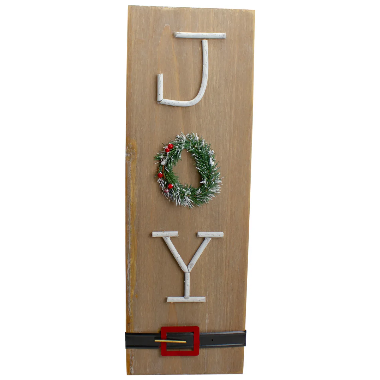 23.75" Vertical Beige Wooden Joy Christmas Sign with Santa's Belt Wall
