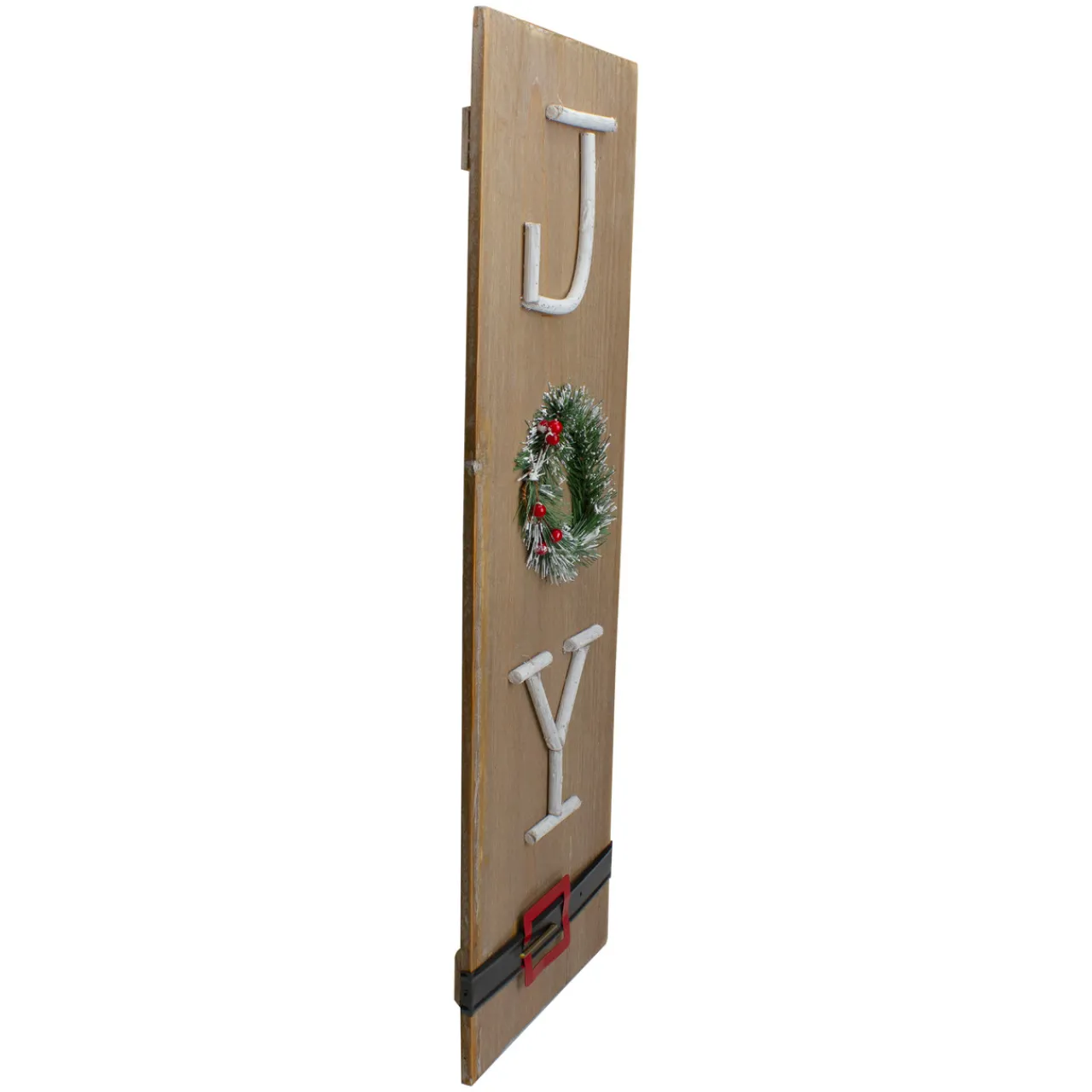 23.75" Vertical Beige Wooden Joy Christmas Sign with Santa's Belt Wall