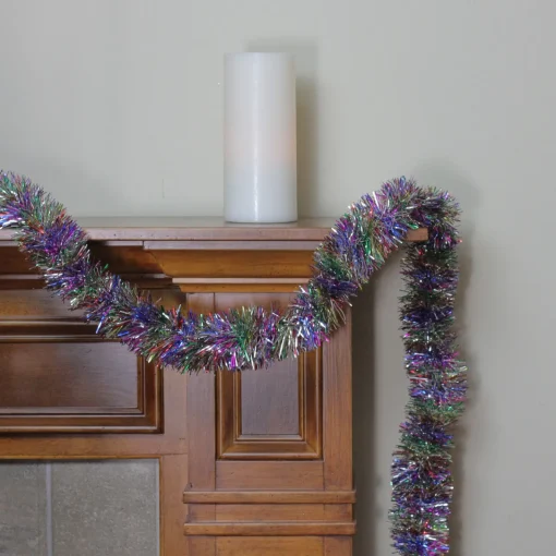 Hot 12' Vibrantly Colored Rainbow Christmas Tinsel Garland - Unlit Colorful